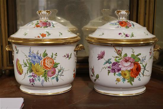 A pair of Wedgwood porcelain oval fruit coolers, covers and liners, c.1810, one badly damaged, the other with minor chips